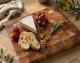 End Grain Cutting Board | Oak Maple Butcher Block | Geometric Handmade Charcuterie