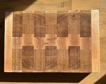 End Grain Cutting Board | White Oak & Maple Butcher Block | Handmade Chopping Block