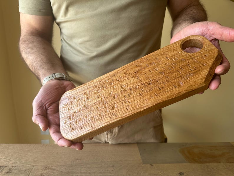 White Oak Serving Board with Round Hand Grip | Handmade Charcuterie Board image 5