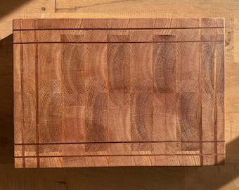 End Grain Cutting Board | White  Oak & Walnut Butcher Block | Wood Chopping Block