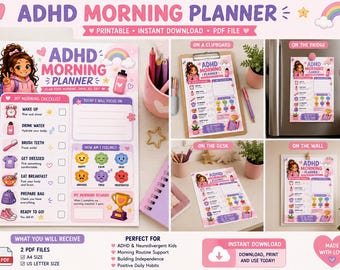 Tabella della routine mattutina per bambini con ADHD / Lista di controllo visiva (Download PDF)