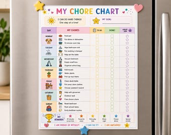 Tabella settimanale delle faccende domestiche per bambini (stampabile) / Strumento visivo per il monitoraggio della routine, adatto a bambini con ADHD e autismo (PDF)