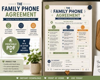 Contratto telefonico familiare stampabile in PDF / Contratto telefonico per adolescenti e preadolescenti / Regole per l'utilizzo dello schermo / Primo contratto telefonico / Tabella delle responsabilità digitali
