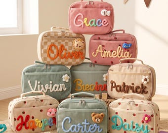 Fiambrera de pana personalizada, bolsa para el almuerzo escolar, bolsa de picnic, bolsa de almuerzo infantil personalizada, regalo de cumpleaños práctico para niños pequeños.