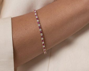Im Labor gewachsenes Rubin Diamant Tennis Manschette Armband, 14K Solid Gold Armreif, 5 ct Edelstein Schmuck