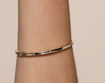Lab Grown Diamond Cuff Bracelet, 14K Solid Gold Diamond Bangle, Open Gold Cuff for Women, Minimalist Diamond Bracelet, Luxury Jewelry Gift