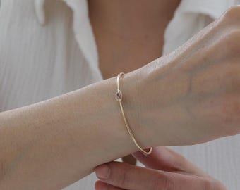 14K Solid Gold Ruby Cuff Bracelet, Lab Grown Ruby Gold Bangle for Women, Handmade Elegant Gemstone Fine Jewelry Gift