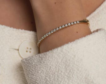 Halbe Ewigkeit Labor gewachsen Diamant Armreif, 14K Solid Gold Diamant Armreif, offene Gold Armspange für Frauen, Luxus Diamant Armband, Schmuck