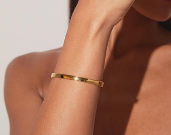 14K Gold Cuff Bracelet, Solid Gold Bangle Bracelet, Open Gold Bracelet for Women, Handmade Gold Jewelry, Stackable Gold Cuff, Luxury For Her