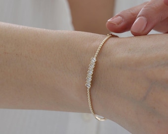 14K Massivgold Baguette Diamant Manschette Armband, Labor Diamant Gold Armreif für Frauen, Handgemachtes Elegantes feines Schmuck Geschenk