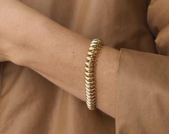 Personalized 14K Gold Chain Cuff Bracelet, Initial Gold Bangle Bracelet, Solid Gold Initial Bracelet, Braided, Custom Jewelry Women