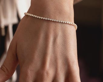14K Solid Gold Tennis Cuff Bracelet, Lab-Grown Diamonds, Elegant Bangle, Fine Jewelry