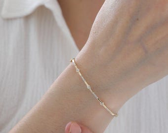 14K Solid Gold Modern Diamond Cuff Bracelet, Lab Grown Diamond Gold Bangle for Women, Handmade Minimalist Luxury Jewelry, Elegant Bracelet