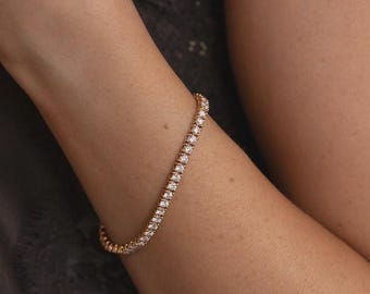 Lab Grown Diamond Tennis Cuff Bracelet, 5 CT 14K Solid Gold Open Bangle
