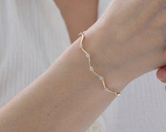 14K Solid Gold Zick-Zack Diamant Manschette Armband, Lab gewachsener Diamant Gold Armreif für Frauen, handgemachtes modernes feines Schmuck Geschenk