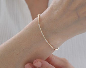 14K Solid Gold Diamond Cuff Bracelet, Lab Grown Diamond Gold Bangle for Women, Handmade Luxury Fine Jewelry, Elegant Gold Bracelet Gift