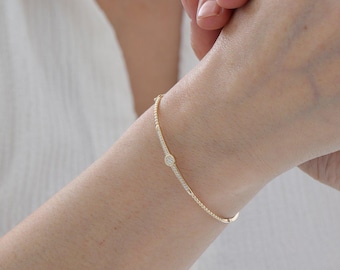 14K Solid Gold Modern Diamond Cuff Bracelet, Lab Grown Diamond Gold Bangle for Women, Handmade Minimalist Luxury Jewelry Gift