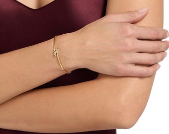 Half Eternity Lab Grown Diamond Cuff Bracelet, 14K Solid Gold Open Bangle, Diamond Cluster Bracelet, Luxury Gold Cuff for Women, Giftt Her