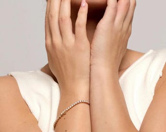 14K Solid Gold Certified Tennis Cuff Bracelet, Super Brilliant Cut Lab Grown Diamond Bangle for Women, Handmade Luxury Jewelry Gift