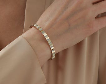 18K Solid Gold Geometric Diamond Cuff Bracelet, Lab Grown Diamond Gold Bangle for Women, Handmade Luxury Fine Jewelry Gift