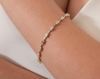 14K Massivgold zertifizierte Tennis Manschette Armband, Super Brilliant Cut Labor gewachsen Diamant Armreif, Baguette Diamant Armband für Frauen