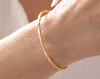 14K Solid Gold Ajda Cuff Bracelet, Elegant Gold Bangle for Women, Handmade Minimalist Fine Jewelry Gift