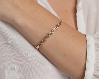 Droplets Lab Grown Diamond Cuff Bracelet, 14K Solid Gold Open Bangle, Diamond Cluster Bracelet for Women, Luxury Gold Cuff, Jewelry Gift