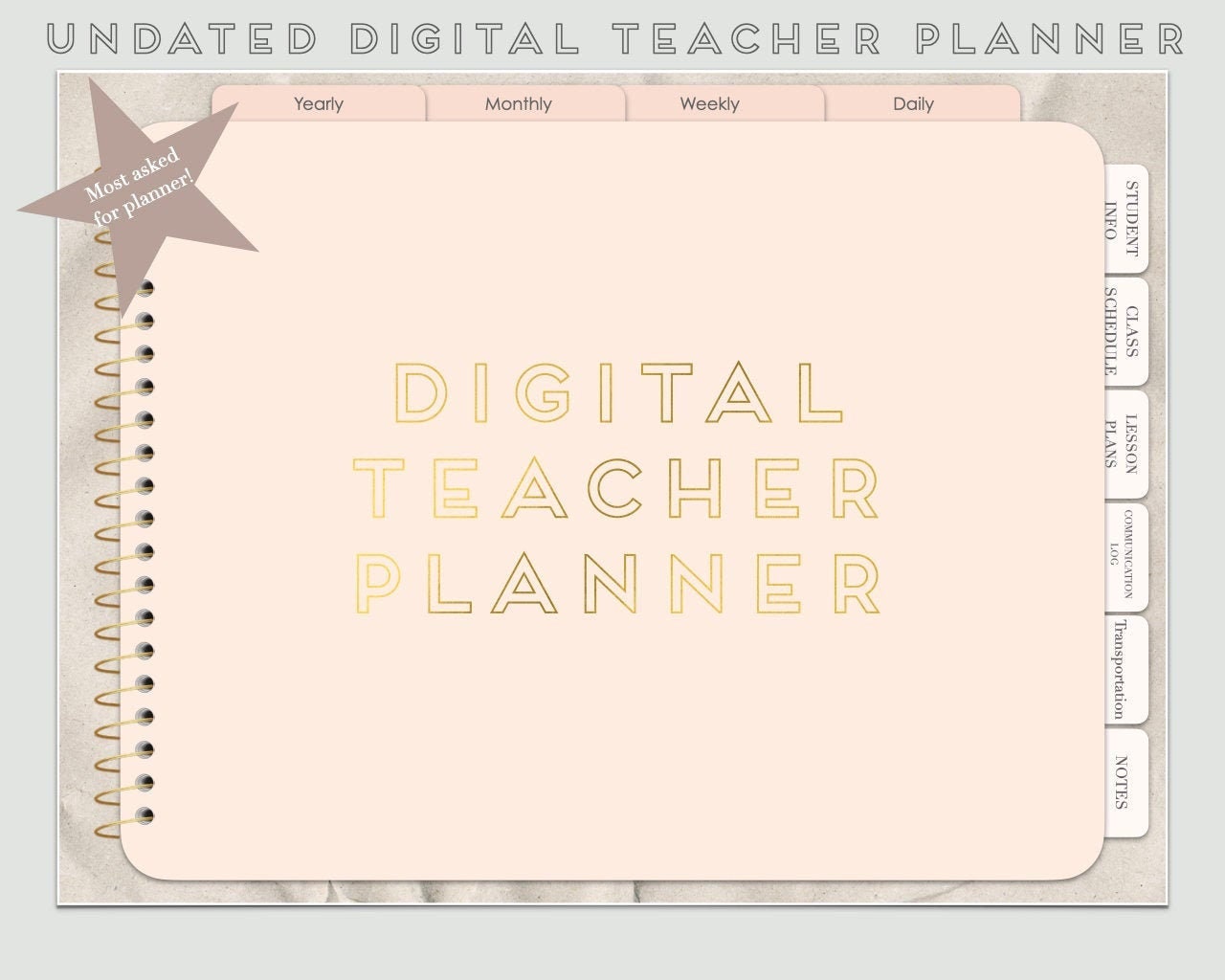 Undated Teacher planner, Digital Teacher Planner, Teacher Planner, Goodnotes Planner, Notability Planner, School Year Digital Planner