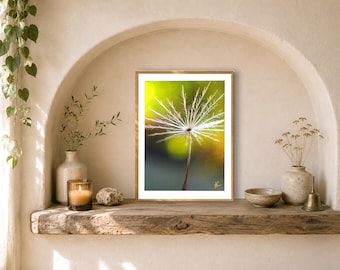 Mini Dandelion Print, Soothing Nature Decor, Photo with Poem - NEW SOUL