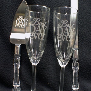 Best Day EVER  Wedding Theme Collections Glasses, Cake Knife Server set, Regular or Personalized