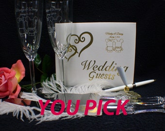 Mickey Mouse Disney Vinylmation theme Wedding U PICK Glasses, or Knife set or Guest Book Personalized