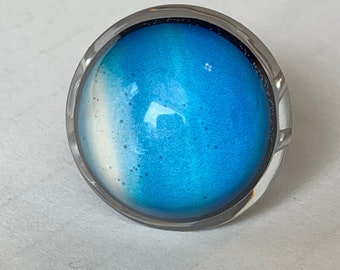 Uranus Ring - Planet Ring - Space Jewelry - Solar System - Moon & Stars - Snow Globe Illusion Ring - NASA