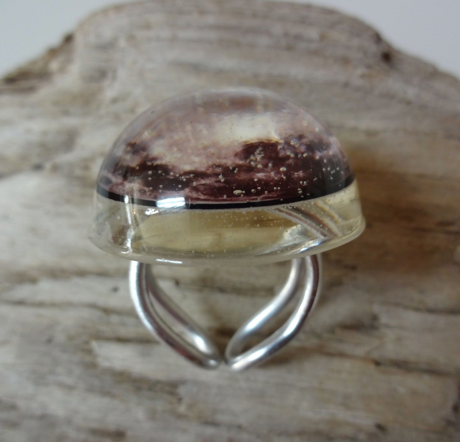 Full Moon Ring Handmade Snow Globe Ring Moon Ring Etsy