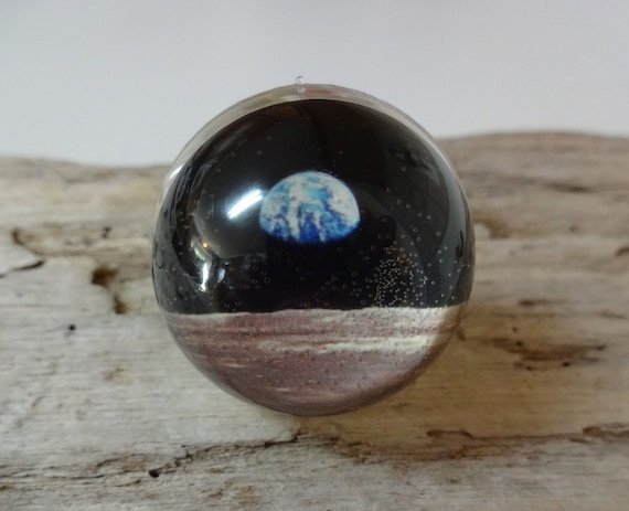 Handmade Earthrise Ring: Resin Snow Globe, Space Jewelry