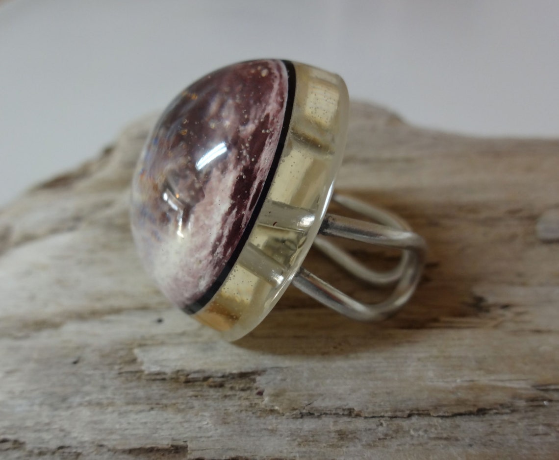 Full Moon Ring Handmade Snow Globe Ring Moon Ring Etsy