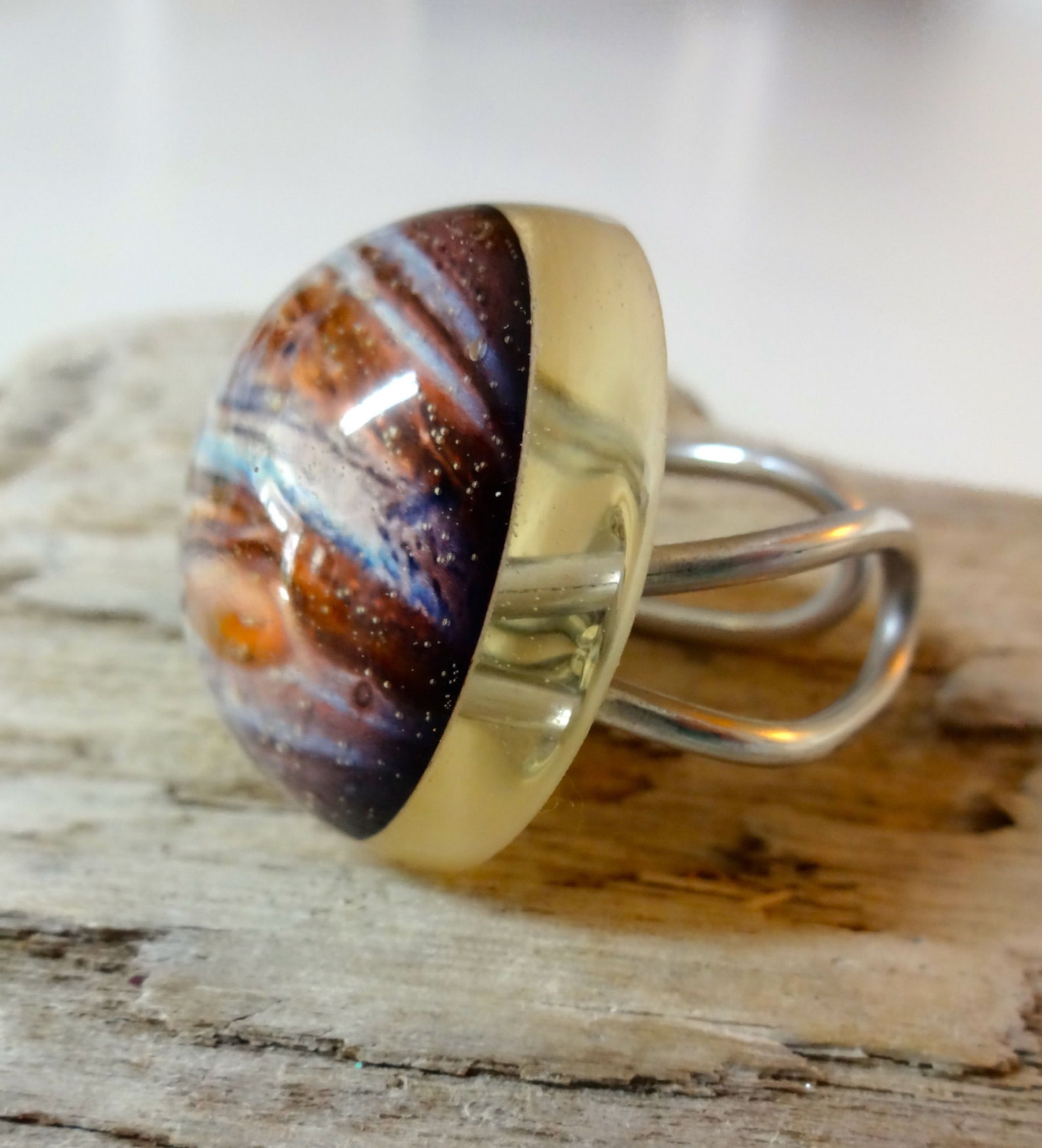 Jupiter Ring Handmade Resin Space Ring Adjustable Ring Etsy