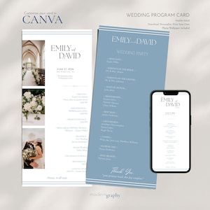 Modello minimalista per il programma del matrimonio, fronte-retro, modificabile con Canva (sfondo per telefono)