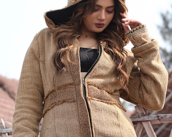 Boho Hooded Cotton Jacket | Handmade Festival Hippie Coat, Bohemian Layering Outerwear