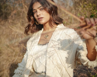 Boho Cotton Frill Jacket | Handmade Ruffle Layering Coat