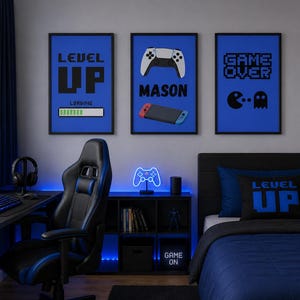 Set of 3 Personalised Gaming Bedroom Wall Art Set – Gamer Room Decor