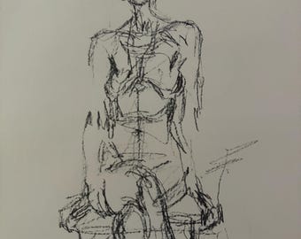 Original 1961 Alberto Giacometti Lithograph Femme Assise "Derriere Le Miroir" 127, Mid Century Mod Fine Art, Ferdinand Roten Gallery origin