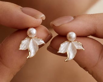 Pareloorbellen zeemeerminstaart, 18K vergulde parelmoer oorbellen, bruiloft oorbellen kuststrand, cadeau bruidsmeisje