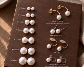 Pareloorstekers voor dames, pareloorbellen met clipsluiting, diverse maten, minimalistisch cadeau voor elke dag