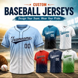 Camisetas de béisbol personalizadas, camisetas de equipo con degradado personalizadas para hombres, mujeres y niños, conjuntos familiares a juego, ropa deportiva con nombre y número personalizados.
