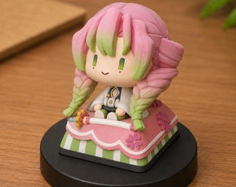 Demon Slayer Mitsuri Kanroji Inspired Chibi Artisan Keycap, Mini Figure Desk Decor