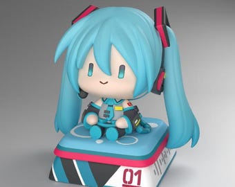 Hatsune Miku Inspired Chibi Artisan Keycap, Mini Figure Desk Decor