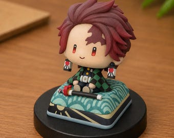 Demon Slayer Tanjiro Inspired Chibi Artisan Keycap for Mechanical Keyboard, Mini Figure Desk Decor, Gift for Anime Fans
