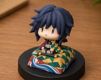Demon Slayer Giyu Tomioka Inspired Chibi Artisan Keycap for Mechanical Keyboard, Mini Figure Desk Decor, Gift for Anime Fans