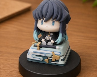 Demon Slayer Muichiro Inspired Chibi Artisan Keycap for Mechanical Keyboard, Mini Figure Desk Decor, Gift for Anime Fans