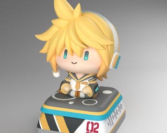 Kagamine Len Inspired Chibi Artisan Keycap, Mini Figure Desk Decor